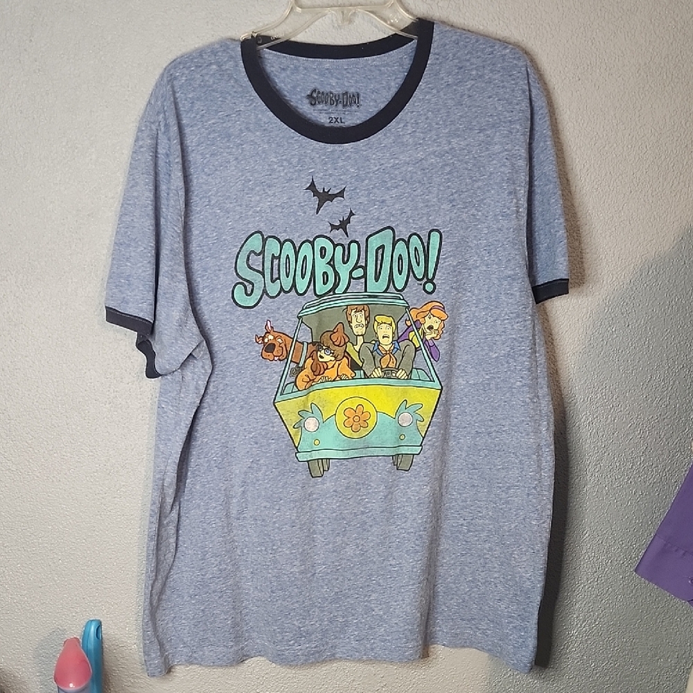 Scooby-Doo Ringer Tee with Mystery Machine Graphic - Blue